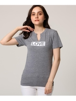 【洗える】デザインネックプリントTシャツ/グレー(112)