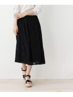 【洗える】フラワーカットジャカードスカート/ブラック(019)