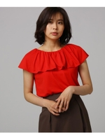 【洗える】フリル調ギャザーデザインプルオーバー/レッド(862)