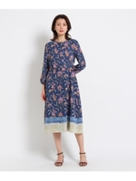 【洗える】ヴィンテージバティックプリントワンピース/ネイビー(193)