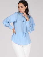 【大きいサイズ】ケープボウタイブラウス/ライトブルー
