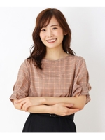 【大きいサイズあり・13号・15号】ガンクラブチェックブラウス/オレンジ(267)