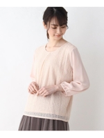 【大きいサイズあり・13号・15号】タイルレース　レイヤードプルオーバー/ベビーピンク(071)