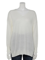 １２Ｇ天竺編み無地／ボーダーＶネックプルオーバー/オフホワイト