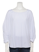Ｔ／Ｒブロードストライプ袖ねじりブラウス/ストライプ ブルー
