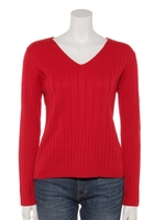 イレギュラーリブＶネックプルオーバー/レッド