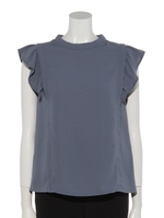 ウ゛ィンテージリネンライク袖フリルブラウス/サックス