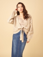 ウエストリボンケーブルカーディガン/ベージュ