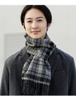 カシミア　リバーシブルマフラー/ブラック(010)