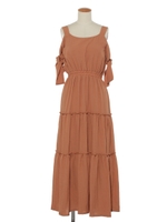 カタリボンオフショルワンピース/ベージュ