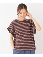 ギャザーヘムスリーブボーダーカットソー/ダークブラウン(343)