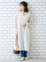 クレイジーパターンストライプワンピース/ベージュ柄