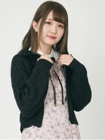 ケーブルニットパーカー/ブラック