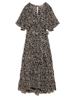 コットンプリントカシュクールワンピース/BLK