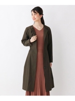 コットンポリベルト付ノーカラーコート/カーキ(027)