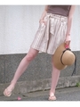 コットンリネンストライプショートパンツ/ライトベージュ