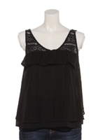 コットンレースフリルタンクトップ/ブラック