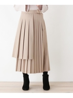 サイドバックルラップ風プリーツスカート/ライトベージュ(051)