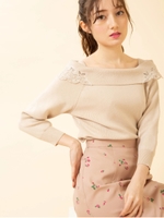 サイド刺繍ニット/ベージュ