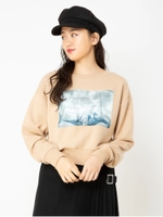 サテンプリントプルオーバー/ベージュ