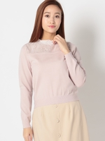 シャーリング衿レースシアーニット/ピンクベージュ
