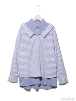 シャツonシャツワンピース/ブルー