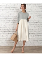 ジャージーリブ異素材切替ワンピース/ミント(041)