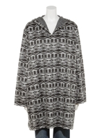 ジャガード柄ロングパーカー/ホワイト×ブラック