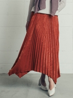 スウェード調素材のヘムラインプリーツスカート/オレンジ