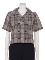 ダブルボタンチェックブラウス/ブラウン