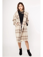 チェックウールコート/ベージュ