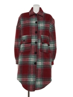 チェック柄ビッグシルエットCPOジャケット/レッド