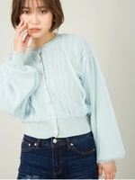 チュール重ねニットカーディガン/ライトグリーン