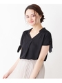 ドットジャカード異素材ブラウス/ブラック(019)