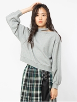 ネックスリット裏毛プルオーバー/グレー