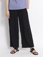 ハイカウントリネンパウダースノーウォッシュワイドギャザーパンツ/ブラック