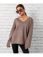 ハイゲージゆるVネックトップス/モカ(016)