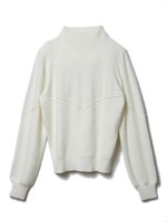 ハイネック切り替えニットトップス/ホワイト