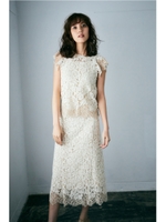 バイカラーレーススカート/WHT