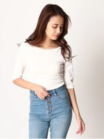 バックラウンドリブトップス/WHITE