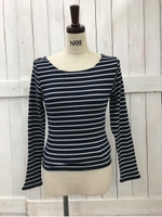 バックリボンボーダーカットソー/紺