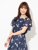 バックレースアップ花柄ブラウス/ネイビー