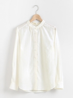 パールボタンノーカラーシャツ/オフ