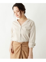 パール調ボタンストライプブラウス/ベージュ(352)