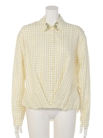 ビジューチェックブラウス/YELLOW