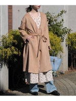 フェイクスエードVネックガウンコート/ベージュ