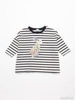 フラワーうさぎプリント7分袖Tシャツ/ブラック