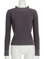 フリルハイネックプリーツニットプルオーバー/チャコールグレー