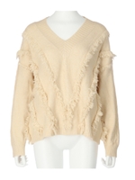 フリンジニットトップス/ベージュ(005)