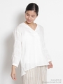フレンチリネンワッシャー 袖シャーリングスキッパーブラウス/ホワイト